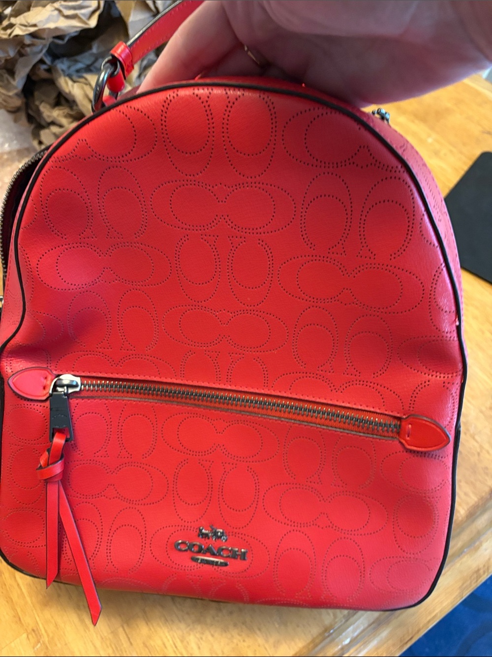 Coach Red Leather Mini Backpack with Signature Perforation - Picture 5 of 8
